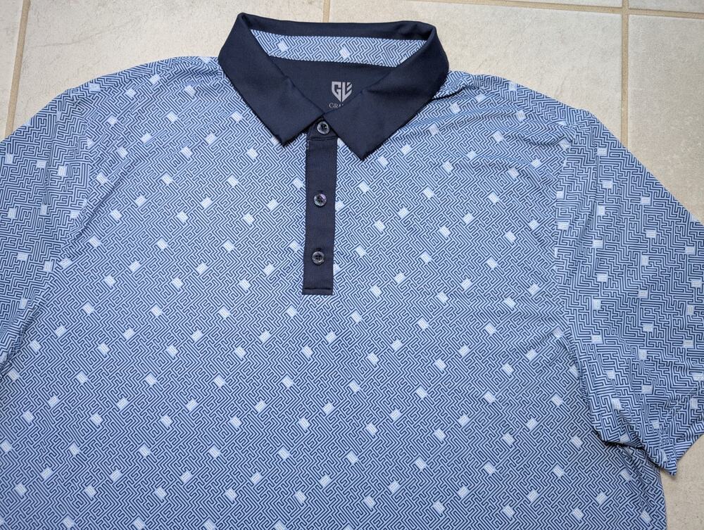 Graham Luxe Men's XXL Golf Polo Shirt Blue Geometric Short Sleeve Stretch